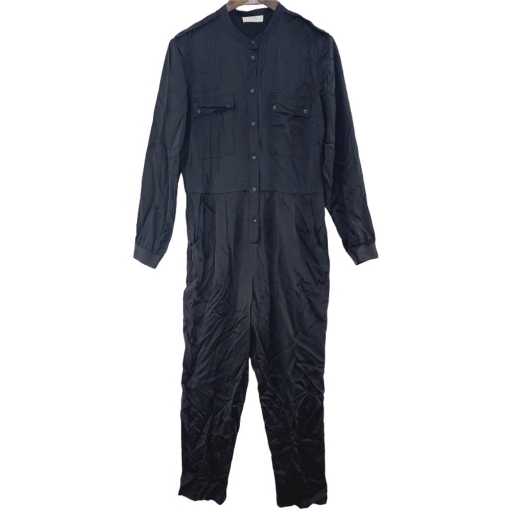 Anine Bing x Helena Christensen 100% Silk Jumpsuit Black Long Sleeve Button up S
